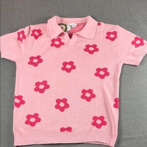 Pink Floral Polo Shirt Oxknitstore Men’s XL